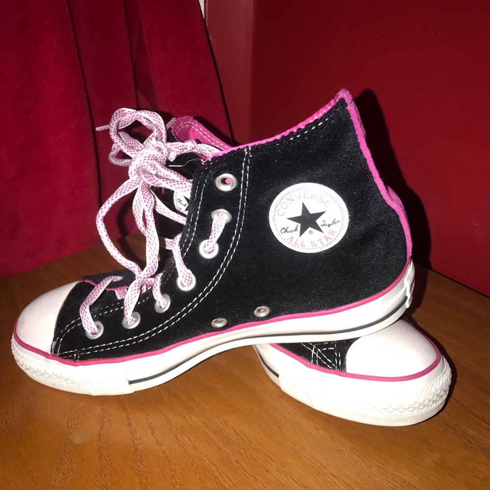Converse Black Velvet and Hot Pink High Tops